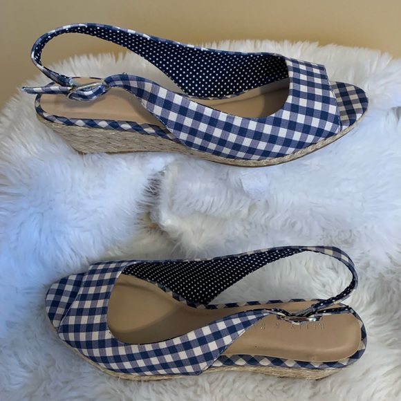 Kelly & Katie Shoes - KELLY & KATIE Tamy Gingham Peep Tie espadrille wedge sandal Size 8.5 VVG…